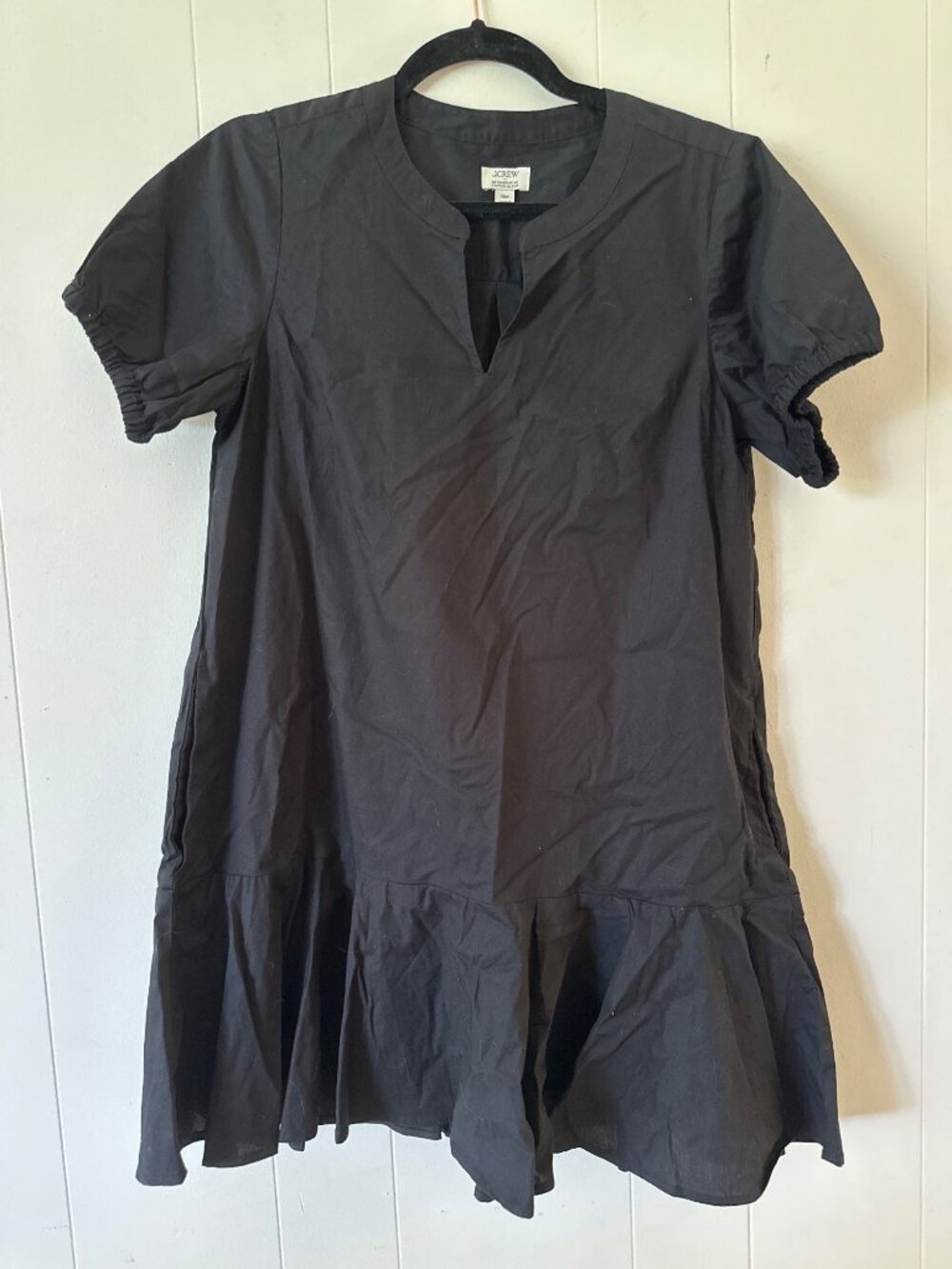 J.Crew Black Cotton Blend Short-Sleeve Ruffle-Hem Dress 10P CU 966